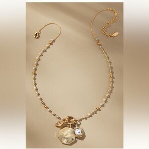 Anthropologie Dainty beaded charm necklace in gold